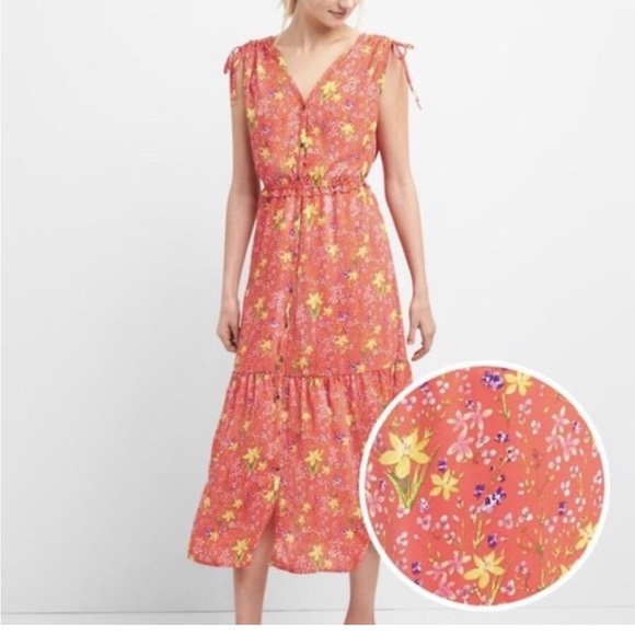 GAP orange Ruffled Midi Sundress size M - Picture 1 of 7